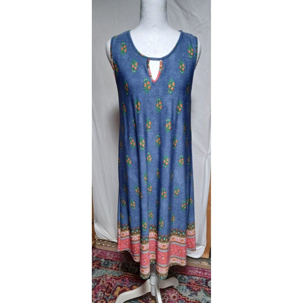 ESPRESSO Sleeveless Boho Floral Pattern Keyhole Neckline Dress MEDIUM